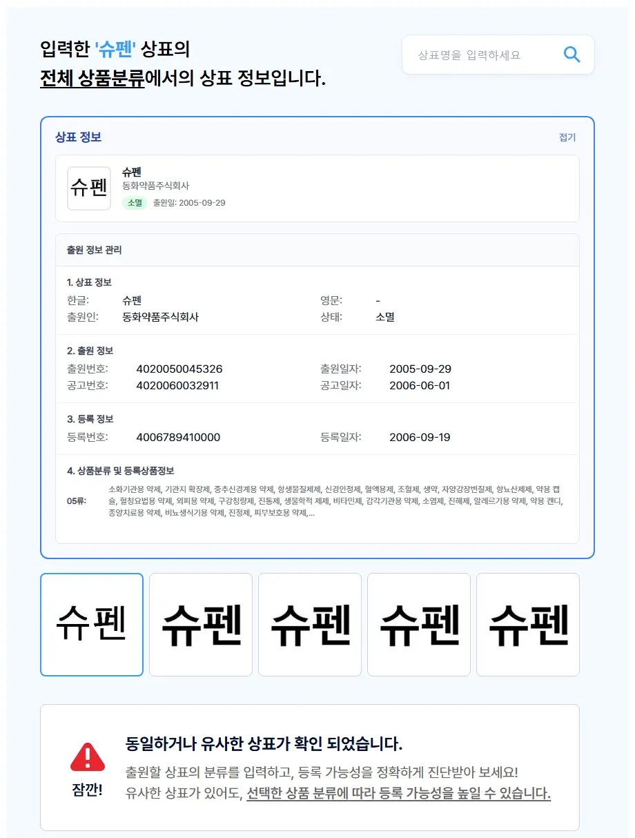 슈펜 상표 검색 결과